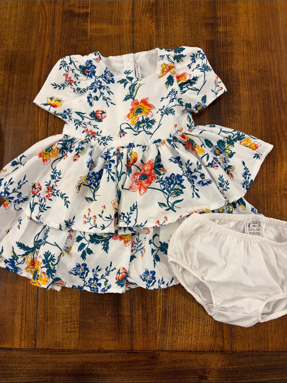 Janie and Jack Floral Tiered Baby Dress with Bloom Print - White